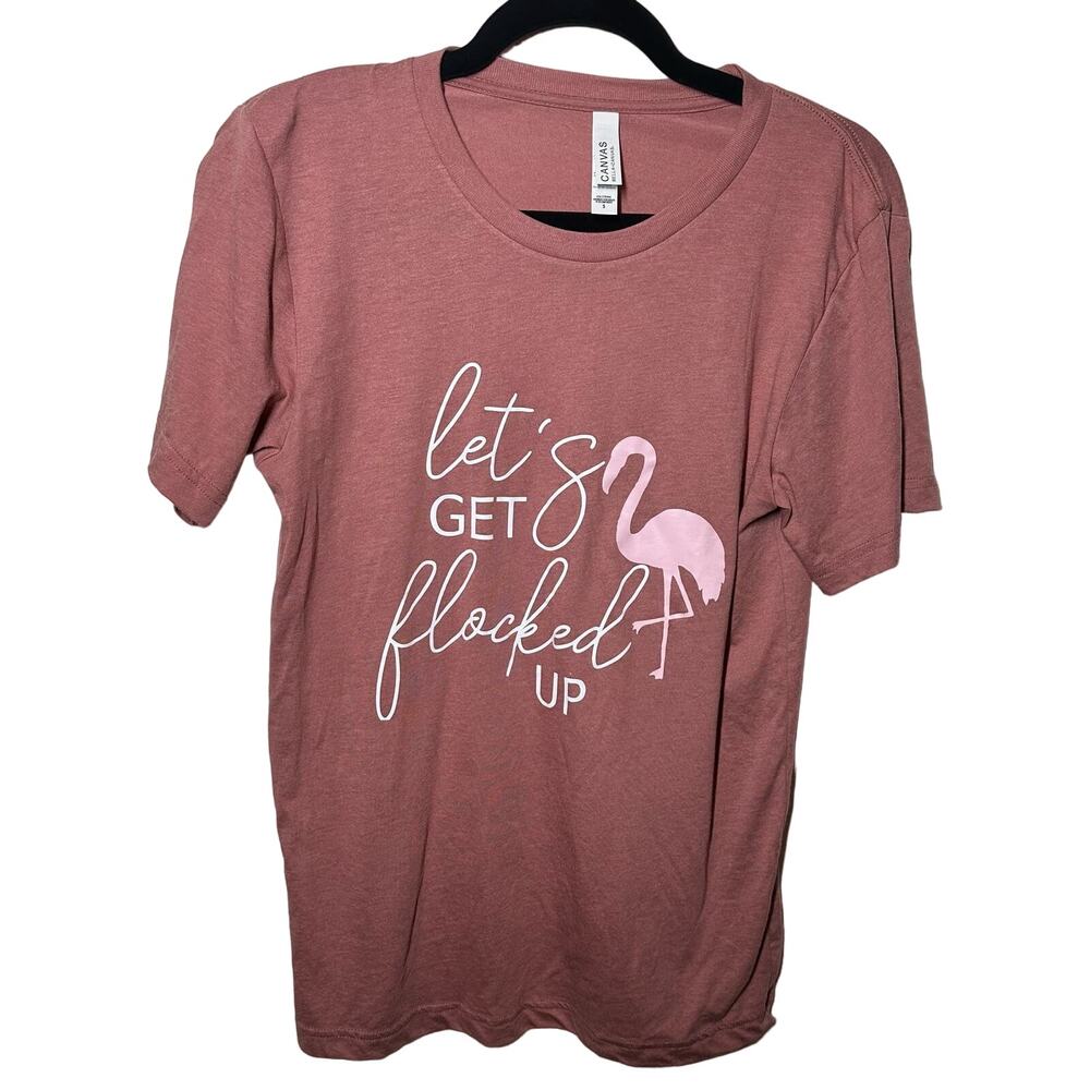 Bella + Canvas Pink Flamingo Graphic Printed Short Sleeve Tee Shirt Size Small